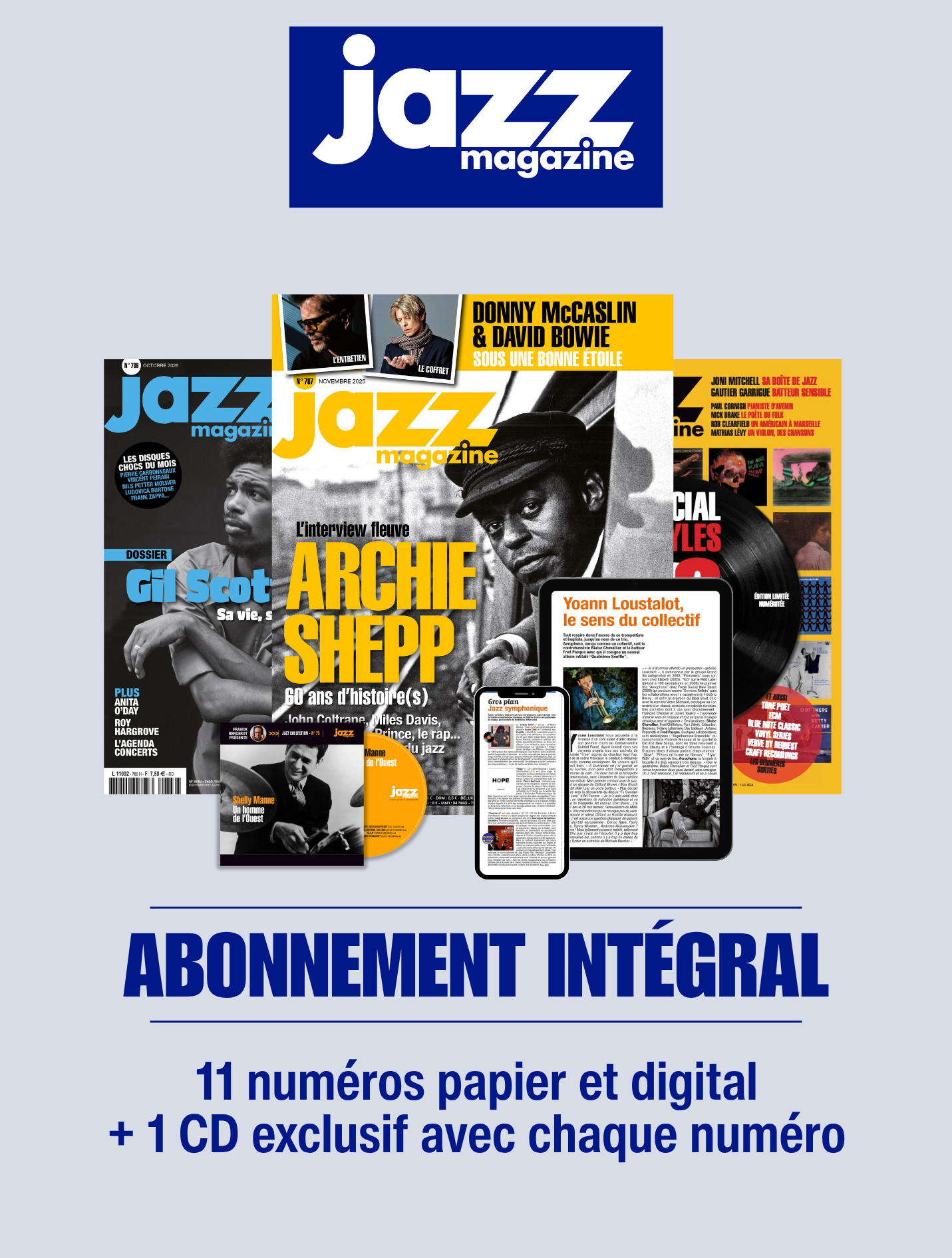 Jazz Magazine Intégral 1 an - 11 numéros papier + leurs versions digitales + CD