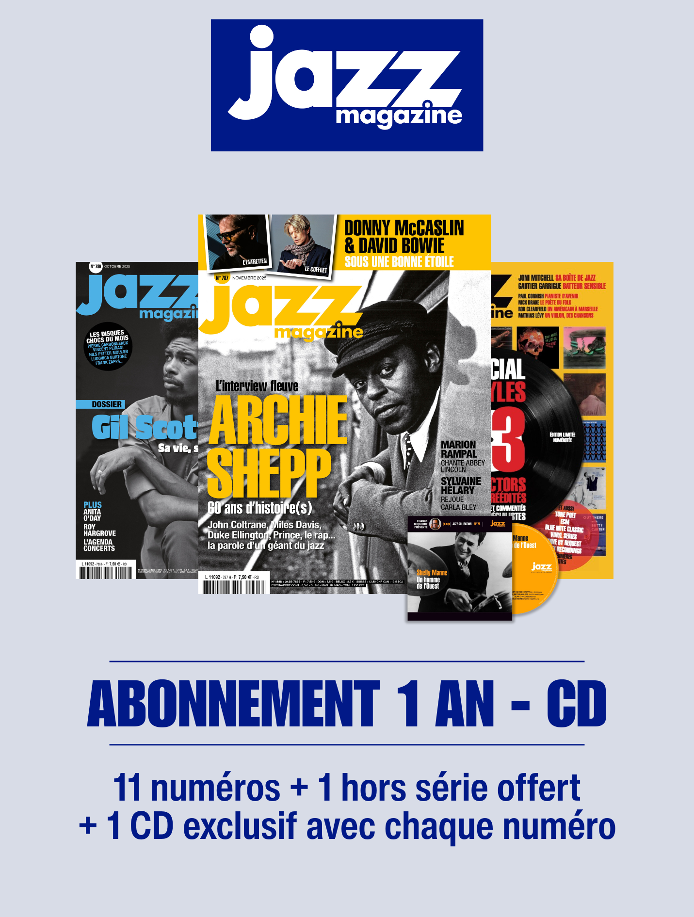 Jazz Magazine 1 an - 11 numéros avec CD + 1 hors-série