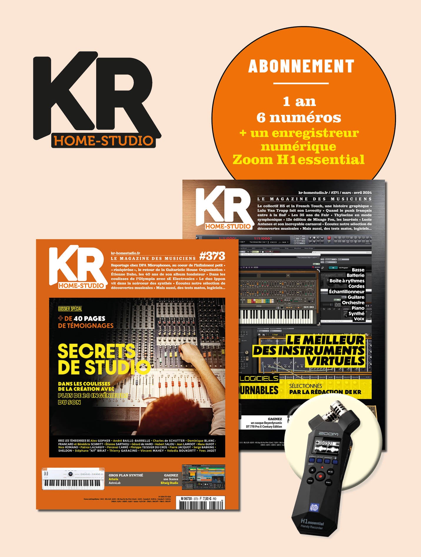 KR home-studio 1 an - 6 numéros + 1 enregistreur numérique Zoom H1essential