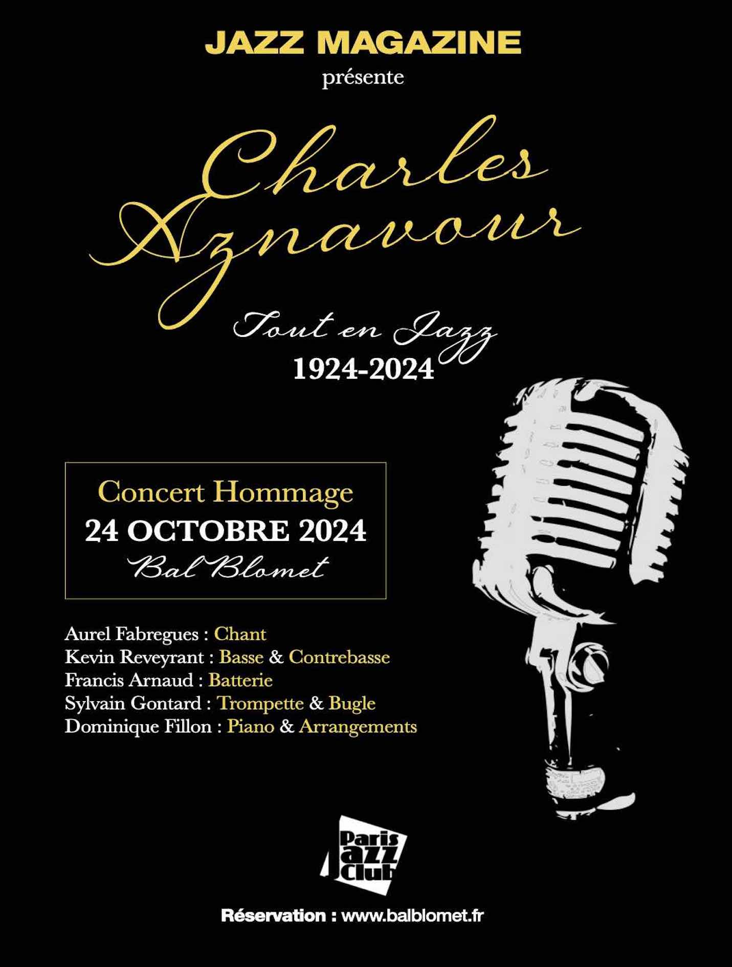 Aznavour "Tout en Jazz 1924 - 2024" > 23 et 24 octobre 2024 au Bal Blomet